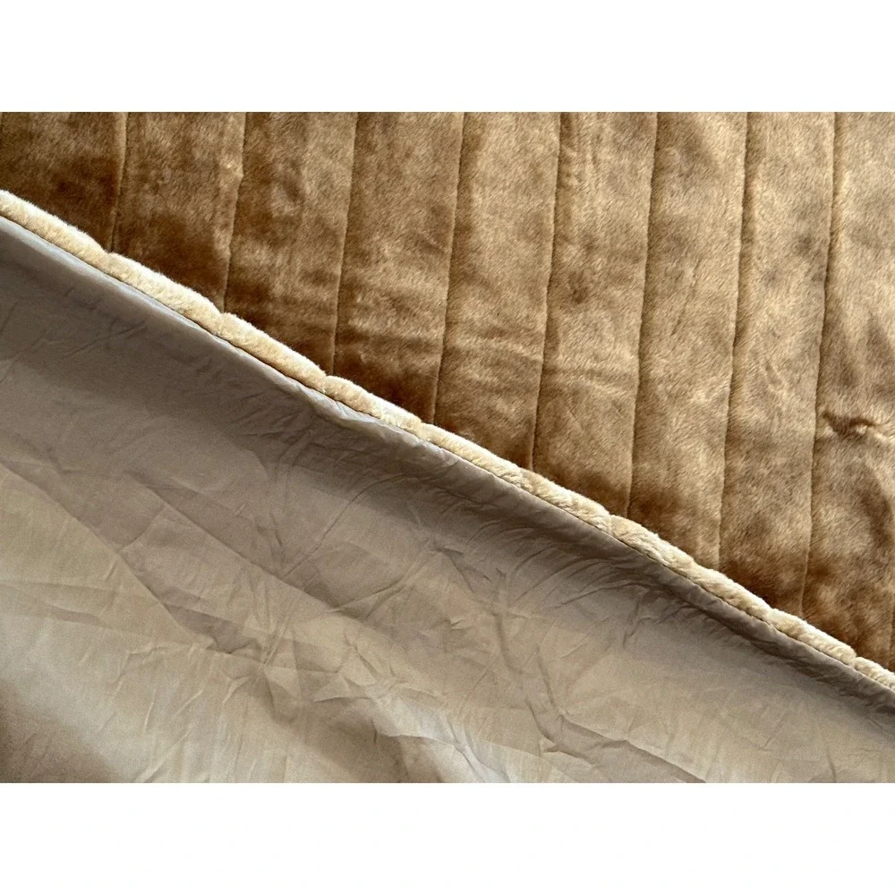 Caramel Brown Ribbed Faux Fur Throw Blanket Plush Channeled Luxury Bedding Decor